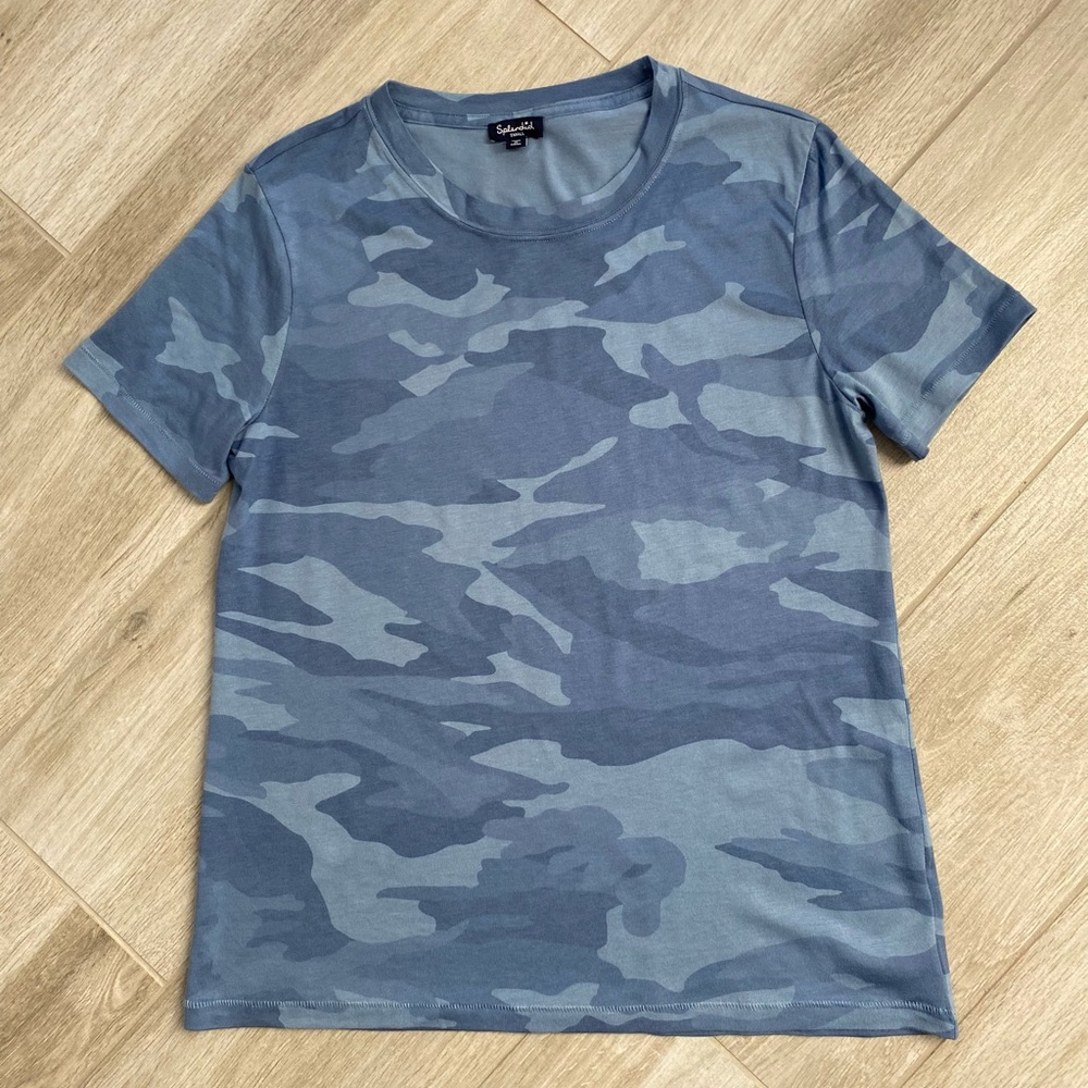 Splendid Blue Camo Crew Neck Short Sleeve T-Shirt Size Small - Picture 2 of 9